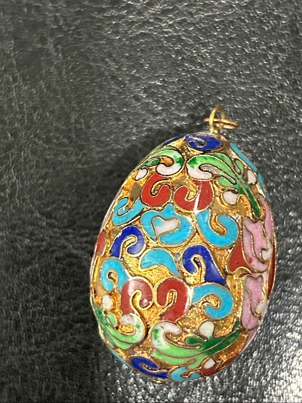 Vintage Chinese Cloisonné Egg Pendant & Purple Floral Stick Pin Set